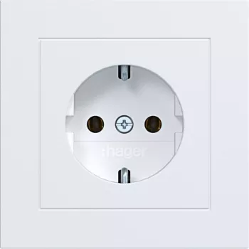 HAGER WAS1120WM SCHUKO-stopcontact met afdekplaat, schroefloze klemmen, A.1, lichtwit mat
