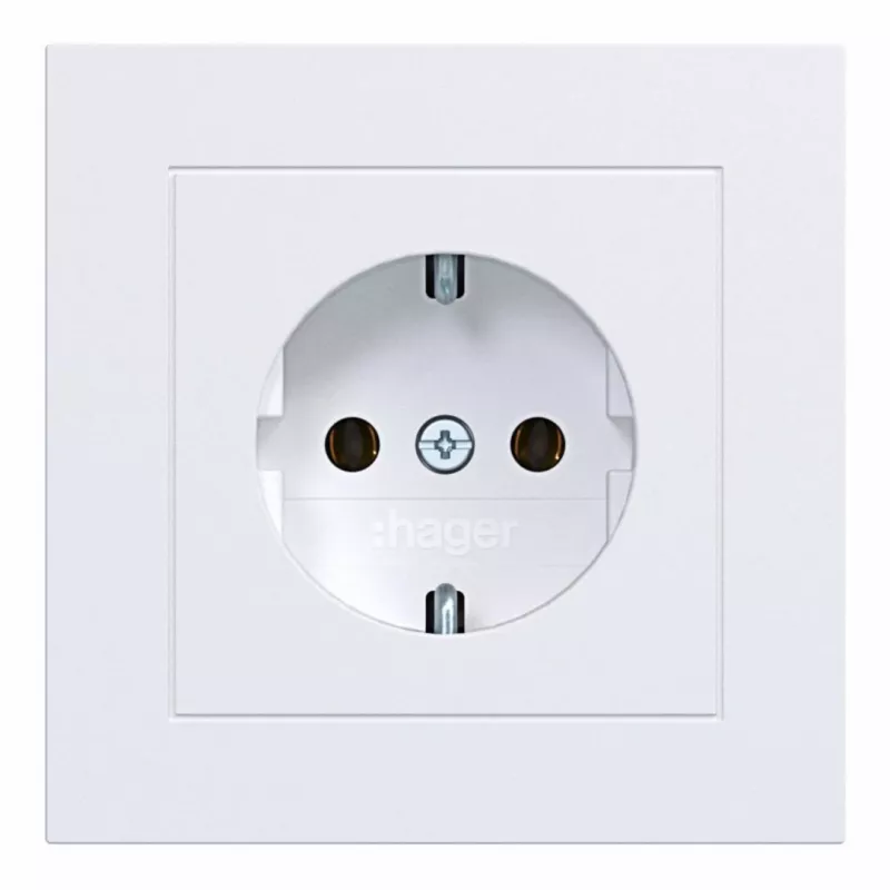 HAGER WAS1120WM SCHUKO-stopcontact met afdekplaat, schroefloze klemmen, A.1, lichtwit mat