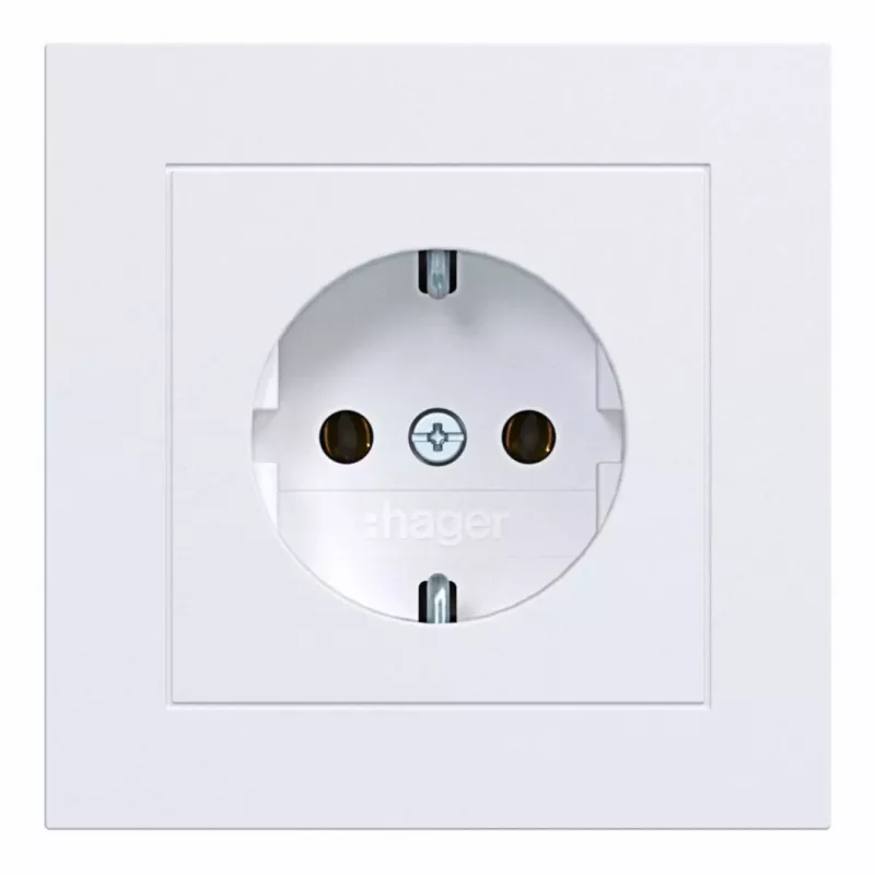 HAGER WAS1120WM SCHUKO-stopcontact met afdekplaat, schroefloze klemmen, A.1, lichtwit mat