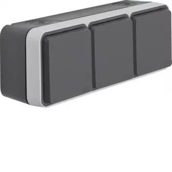 Hager WNC143 opbouw drievoudig SCHUKO-stopcontact met klepdeksels, IP55, grijs