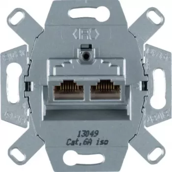 Hager WDF410862 afgeschermde Cat.6A RJ45 data-aansluitmodule, 2-poorts, inbouw, 10G, wit