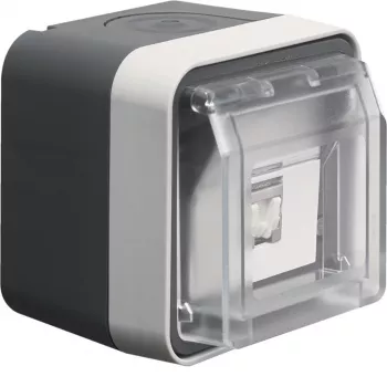Hager WNC226 opbouw data-aansluiting, afgeschermd, Cat.6 RJ45, 8-polig, IP55, grijs, 1 poort