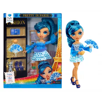 Rainbow High Pretty in Paris modepop - Skyler, volledig beweegbaar, 2 outfits, blauw haar, vanaf 6 jaar