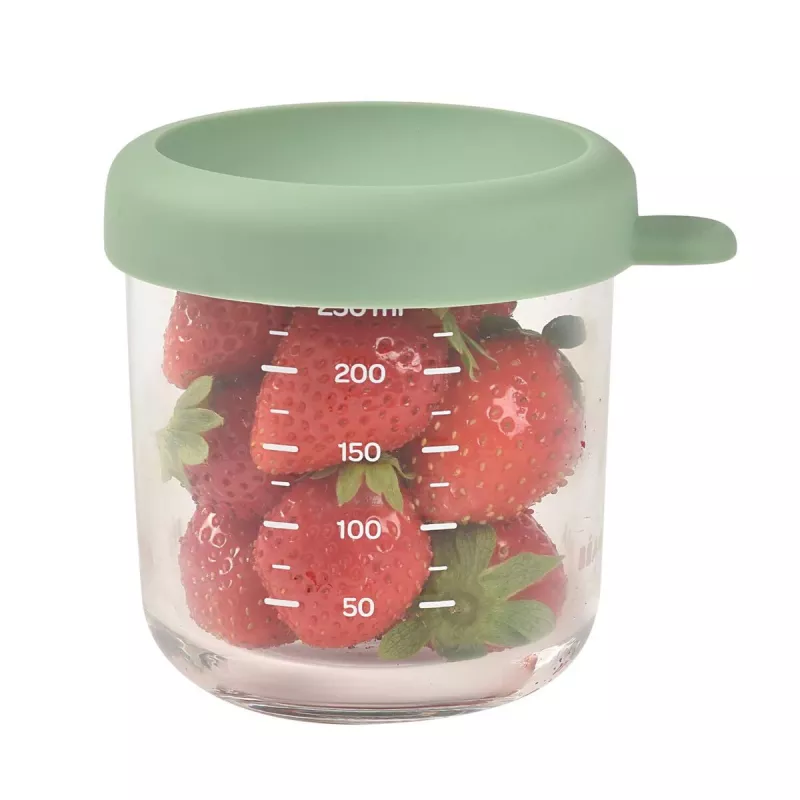 BEABA glazen babyvoedingspot met luchtdicht deksel 250 ml saliegroen