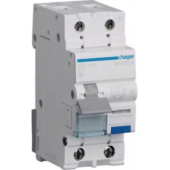 Hager ADC910D RCBO 2P 10A 30mA Type AC aardlekschakelaar met overstroombeveiliging