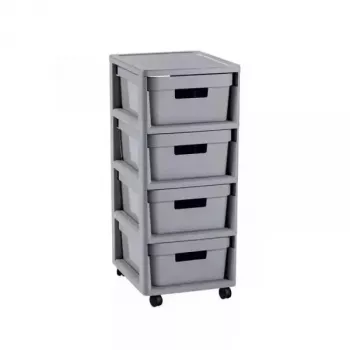 Curver Infinity boekenrek 4x10L grijs – 4-laden opbergkast van kunststof met rattanlook
