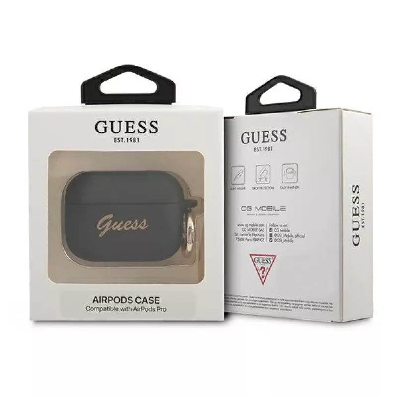 GUESS GUAPSSSK AirPods Pro hoesje zwart siliconen Vintage Script