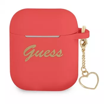 GUESS GUA2LSCHSR AirPods 1/2 hoesje rood siliconen Charm Heart Collection