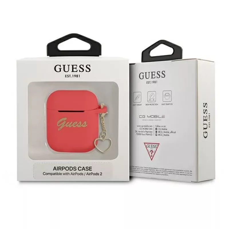 GUESS GUA2LSCHSR AirPods 1/2 hoesje rood siliconen Charm Heart Collection