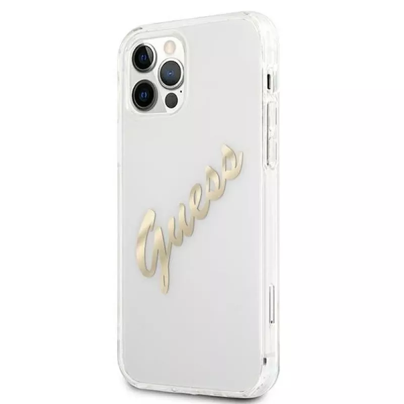 GUESS Vintage Script Gold hardcase voor Apple iPhone 12 Pro Max - transparant