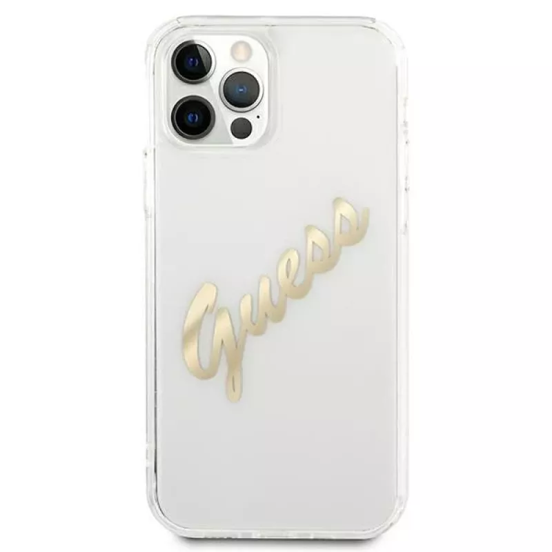 GUESS Vintage Script Gold hardcase voor Apple iPhone 12 Pro Max - transparant