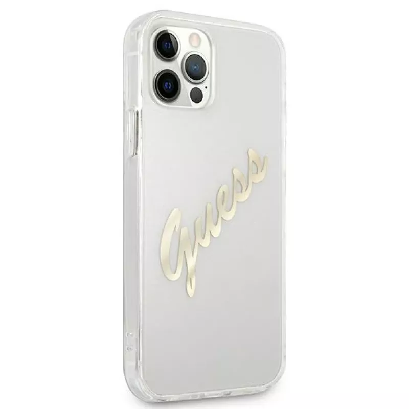 GUESS Vintage Script Gold hardcase voor Apple iPhone 12 Pro Max - transparant