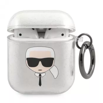 Karl Lagerfeld KLA2UKHGS AirPods 1/2 hoesje zilver glitter Karl's Head
