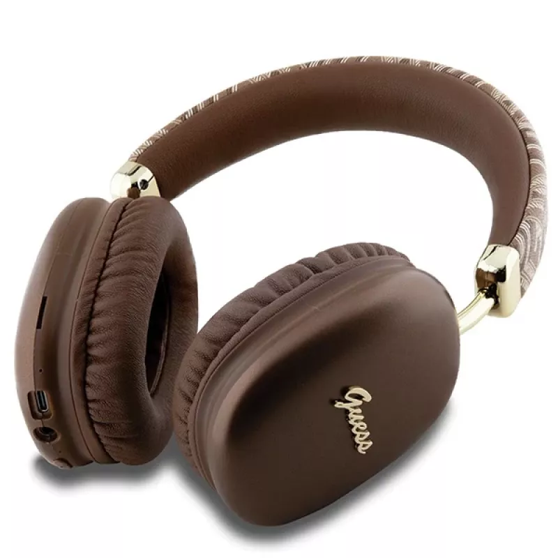 GUESS GUE003639 Gcube Metallic Script Logo on-ear Bluetooth-hoofdtelefoon bruin