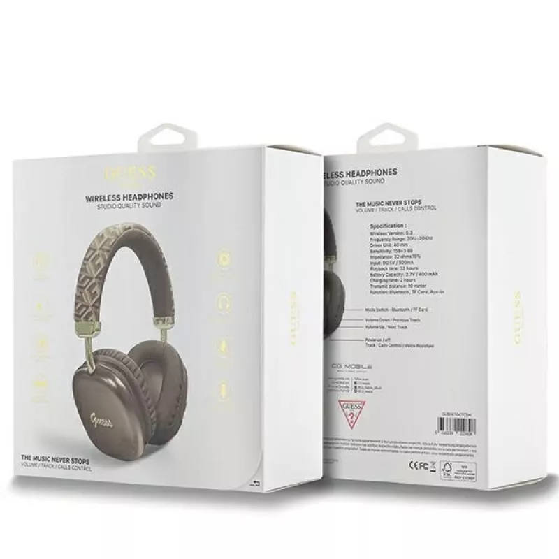 GUESS GUE003639 Gcube Metallic Script Logo on-ear Bluetooth-hoofdtelefoon bruin