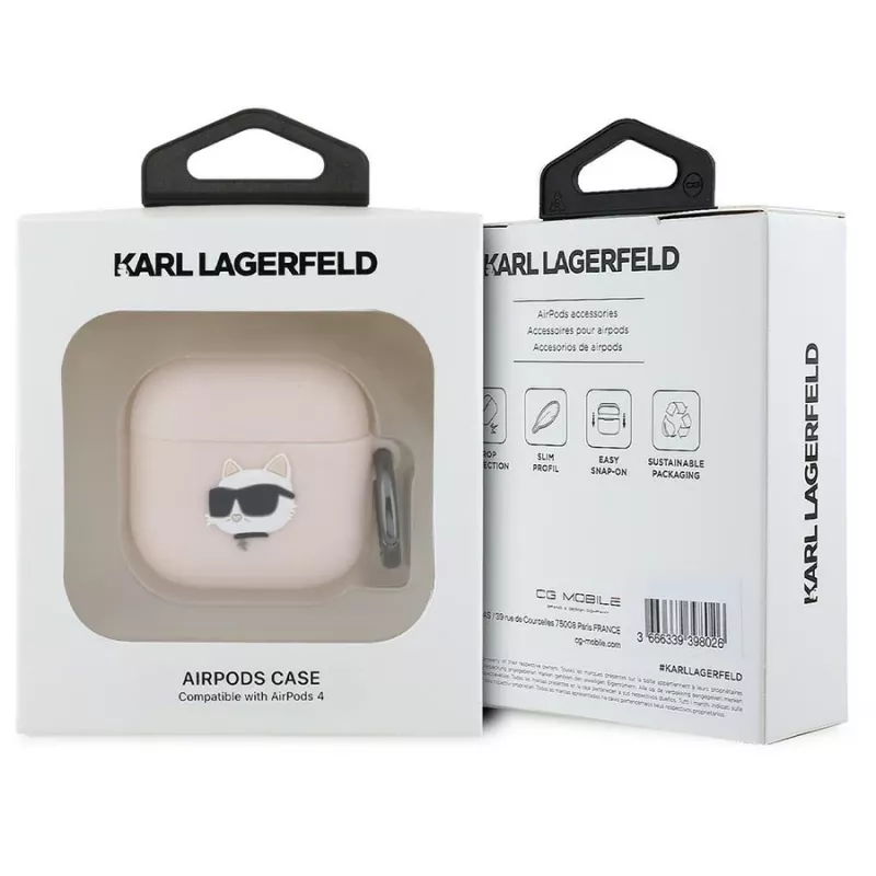 Karl Lagerfeld siliconen Choupette hoofd 3D hoes voor AirPods 4 - roze