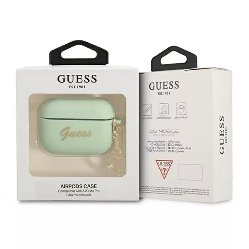 GUESS GUAPLSCHSN AirPods Pro hoesje groen siliconen Charm Heart Collection
