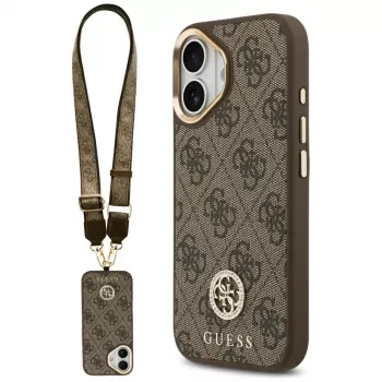 GUESS 4G Strass Logo & Big Strap Metal Buttons MagSafe-hoesje voor iPhone 17 - bruin
