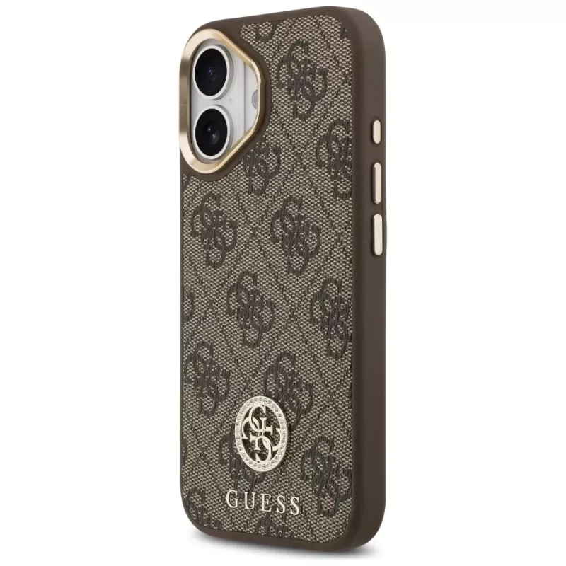GUESS 4G Strass Logo & Big Strap Metal Buttons MagSafe-hoesje voor iPhone 17 - bruin