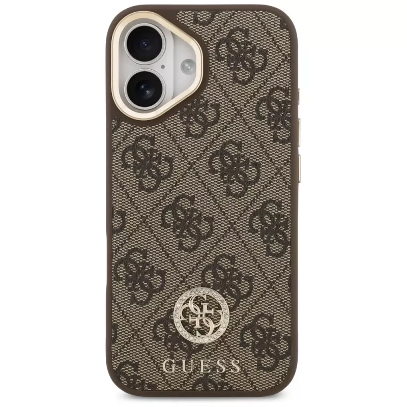 GUESS 4G Strass Logo & Big Strap Metal Buttons MagSafe-hoesje voor iPhone 17 - bruin