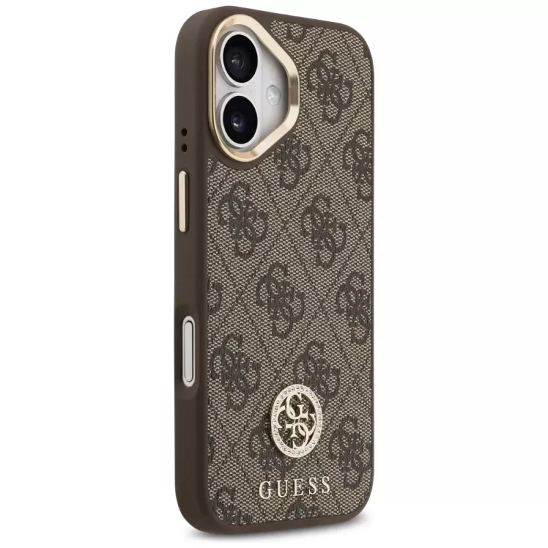 GUESS 4G Strass Logo & Big Strap Metal Buttons MagSafe-hoesje voor iPhone 17 - bruin