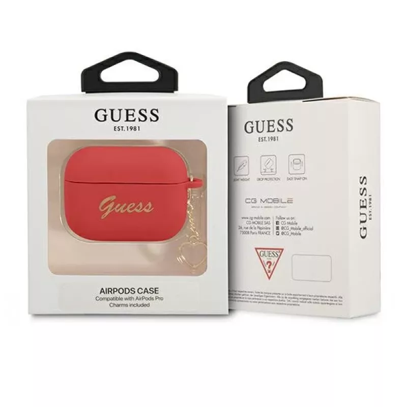 GUESS AirPods Pro-hoesje rood siliconen Charm Heart Collection