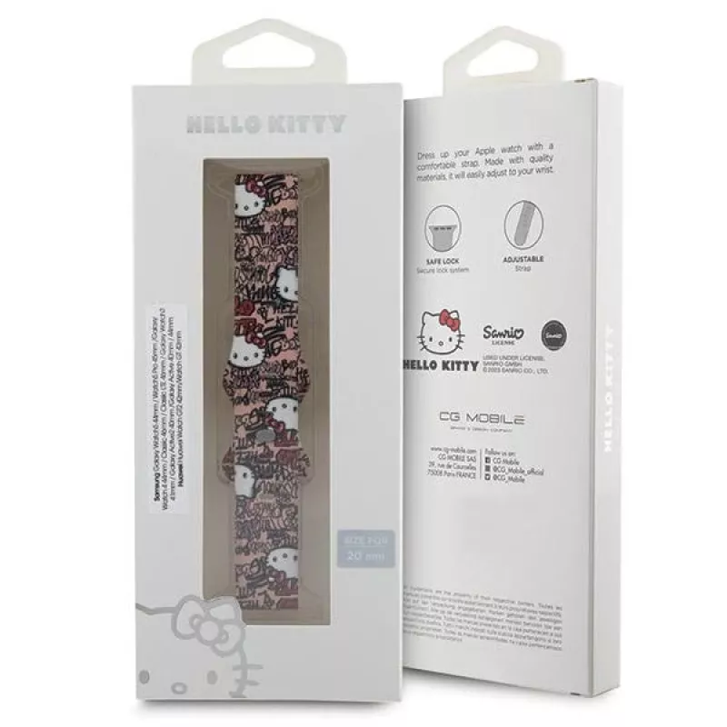 Hello Kitty universele siliconen armband met graffiti-tags patroon, roze, 20 mm