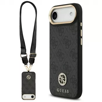 GUESS 4G Strass Logo MagSafe-hoesje voor iPhone Air met metalen knoppen en polsbandje - zwart