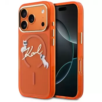 Karl Lagerfeld IML Choupettes Karl Script Logo MagSafe-hoesje voor iPhone 17 Pro - oranje