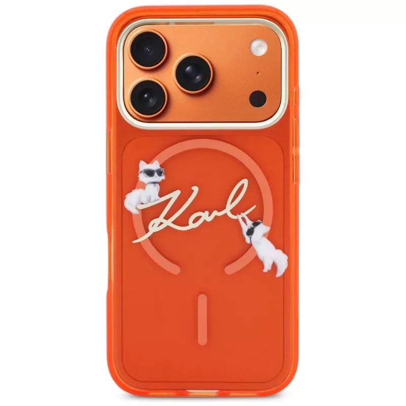 Karl Lagerfeld IML Choupettes Karl Script Logo MagSafe-hoesje voor iPhone 17 Pro - oranje