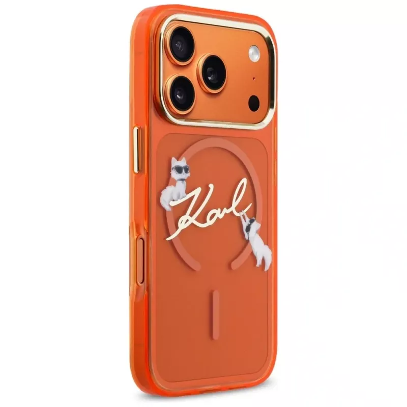 Karl Lagerfeld IML Choupettes Karl Script Logo MagSafe-hoesje voor iPhone 17 Pro - oranje