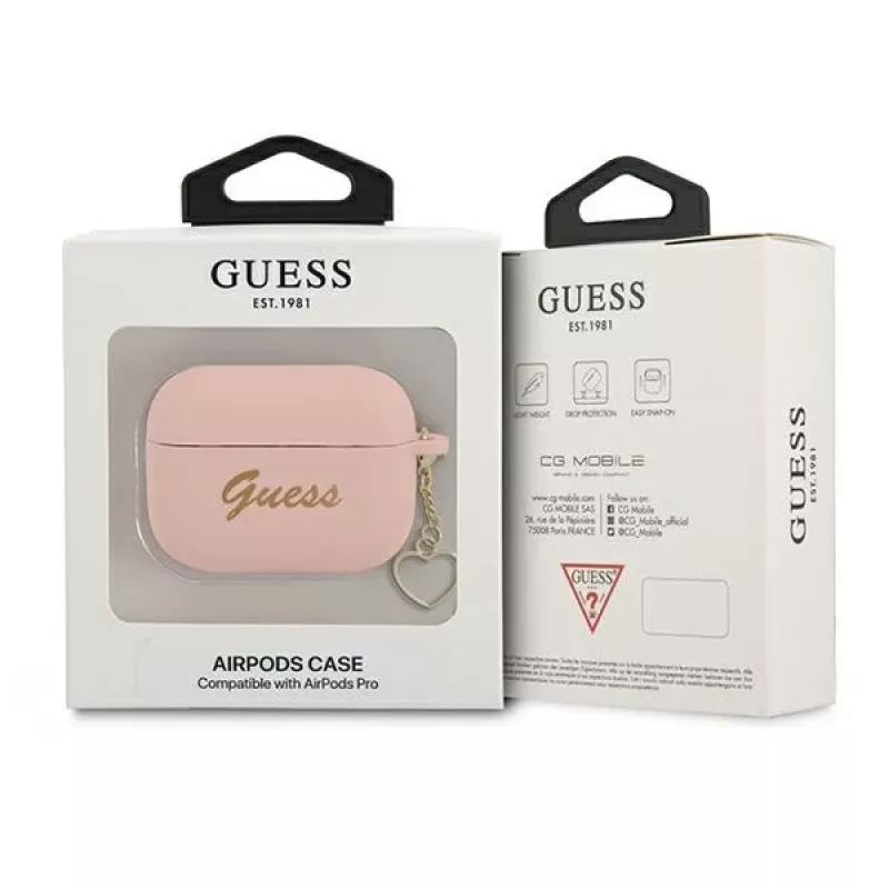 GUESS AirPods Pro-hoesje roze siliconen Charm Heart Collection