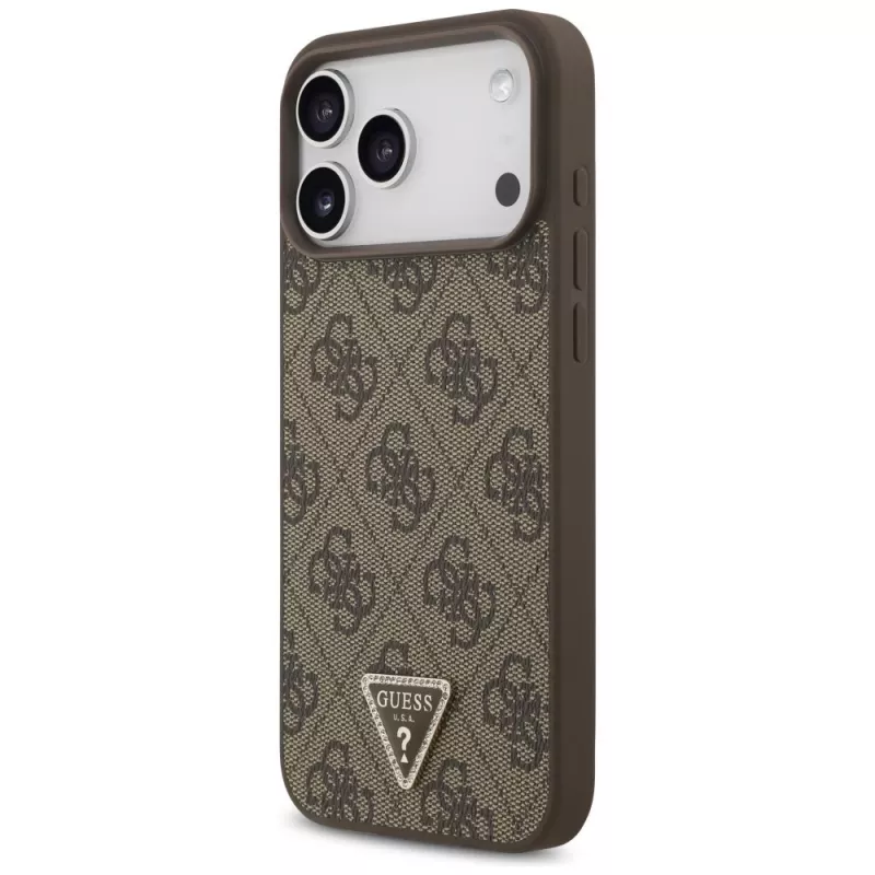 GUESS leren 4G Triangle Strass MagSafe-hoesje voor iPhone 18 Pro Max / 17 Pro Max - bruin