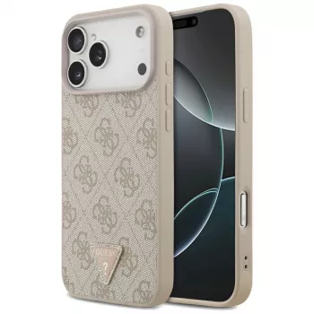 GUESS leren 4G Triangle Strass MagSafe-hoesje voor iPhone 18 Pro Max / 17 Pro Max - roze