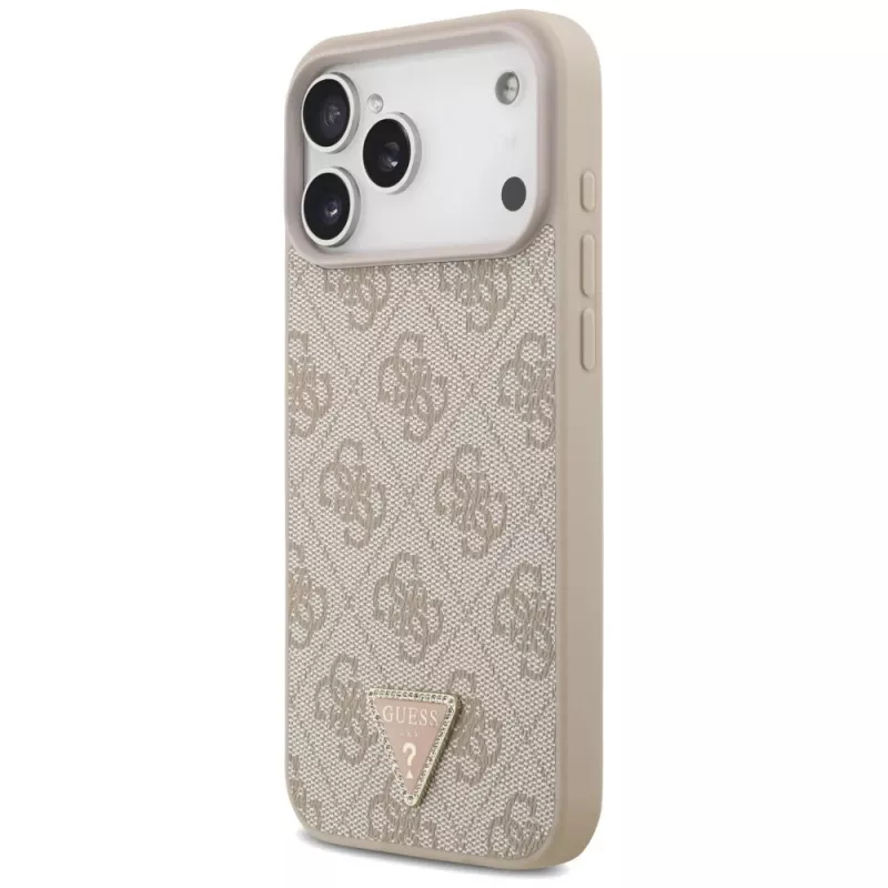 GUESS leren 4G Triangle Strass MagSafe-hoesje voor iPhone 18 Pro Max / 17 Pro Max - roze
