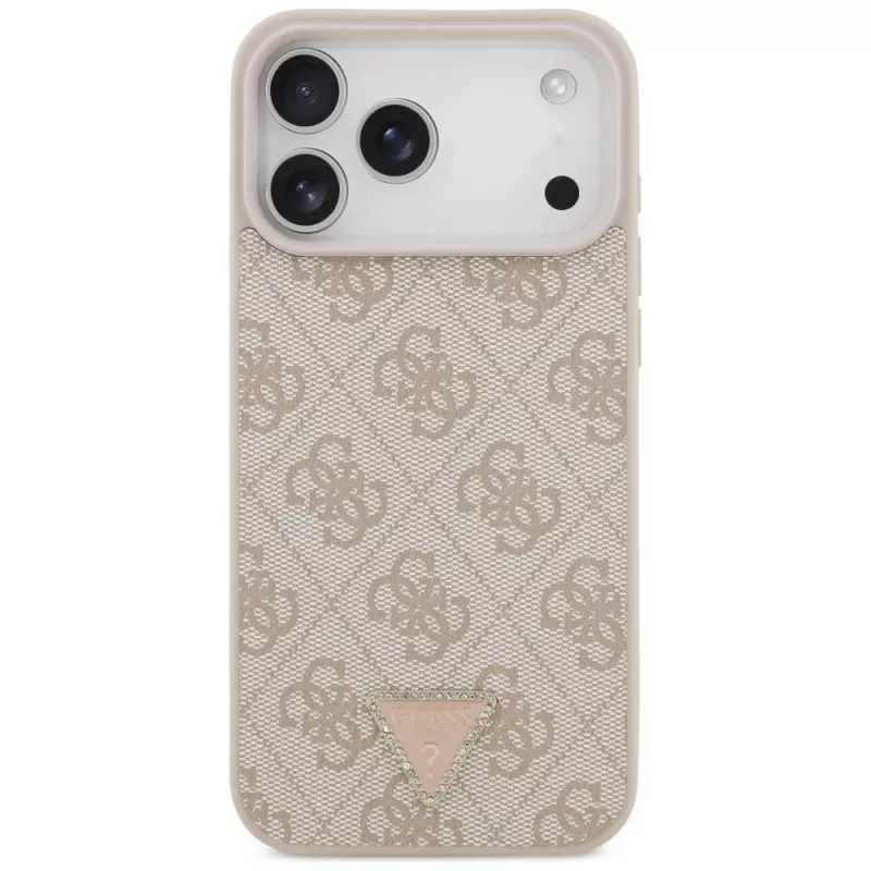 GUESS leren 4G Triangle Strass MagSafe-hoesje voor iPhone 18 Pro Max / 17 Pro Max - roze