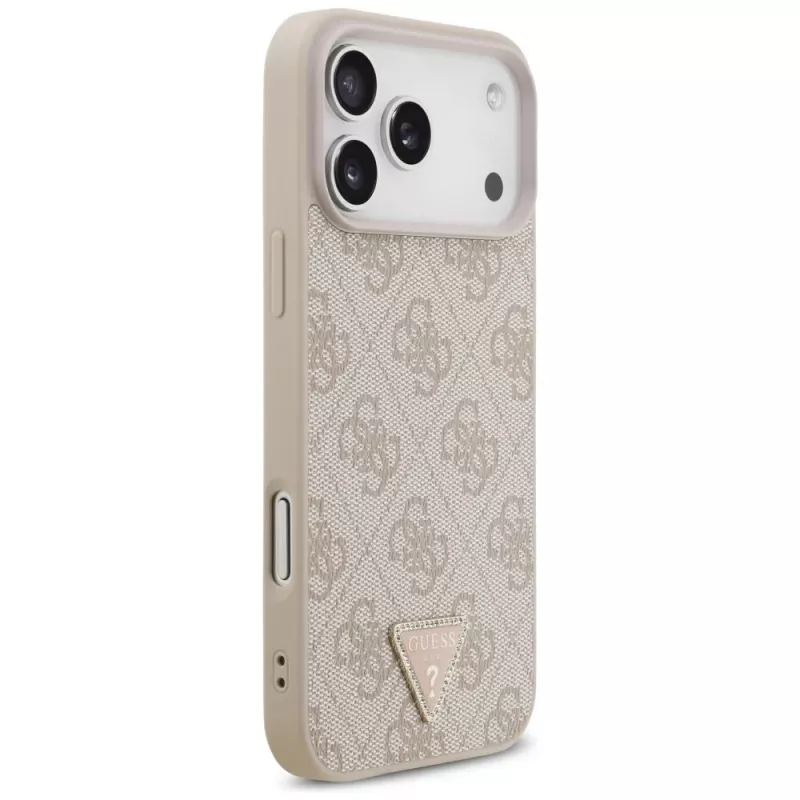 GUESS leren 4G Triangle Strass MagSafe-hoesje voor iPhone 18 Pro Max / 17 Pro Max - roze