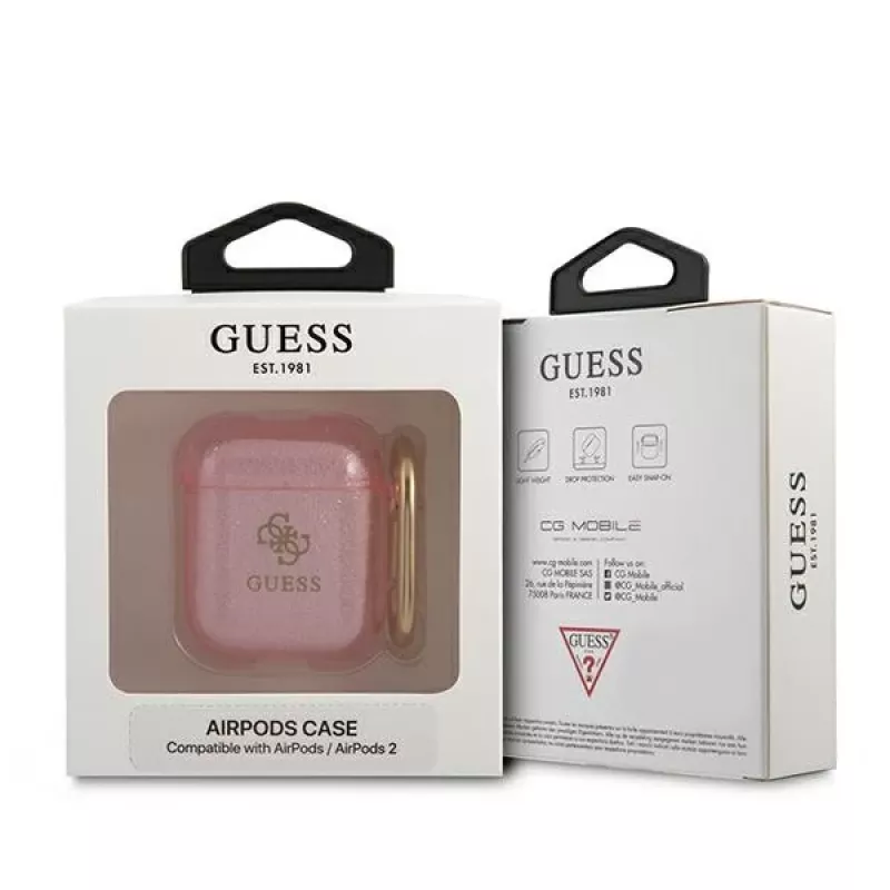 GUESS Glitter Collection hoesje voor Apple AirPods 1/2 - roze