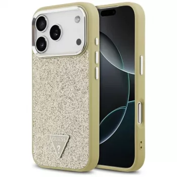 GUESS Glitter Triangle Logo MagSafe-hoesje voor iPhone 17 Pro - goud