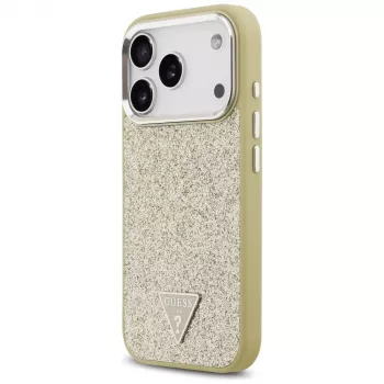 GUESS Glitter Triangle Logo MagSafe-hoesje voor iPhone 17 Pro - goud