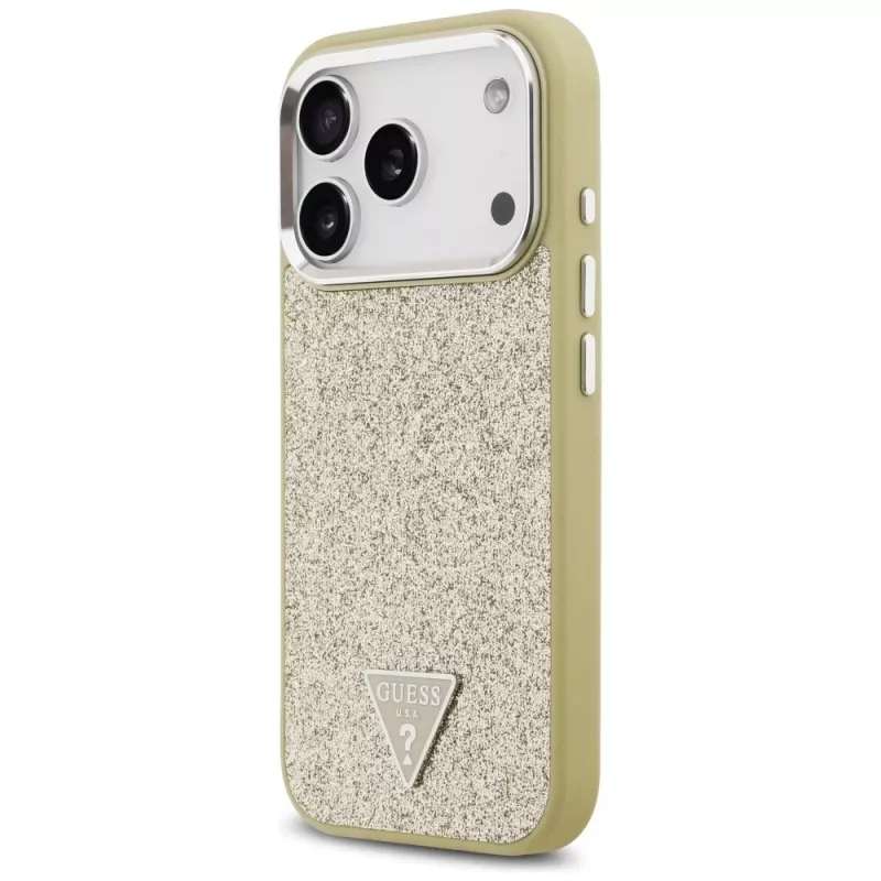 GUESS Glitter Triangle Logo MagSafe-hoesje voor iPhone 17 Pro - goud