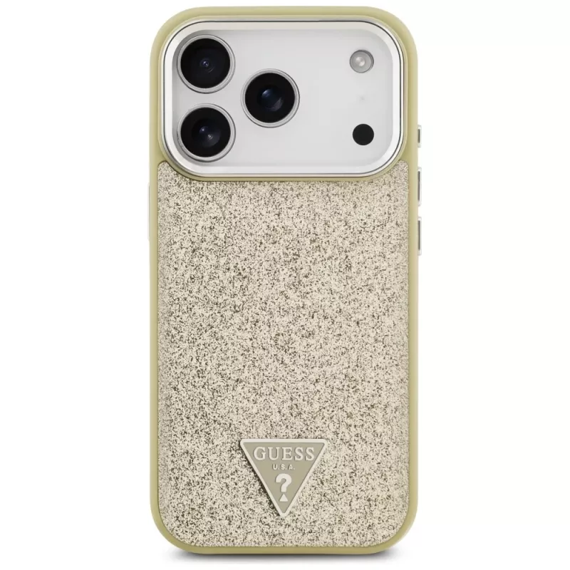 GUESS Glitter Triangle Logo MagSafe-hoesje voor iPhone 17 Pro - goud
