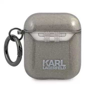 Karl Lagerfeld KLA2UKHGK AirPods 1/2 hoesje zwart glitter Karl's hoofd