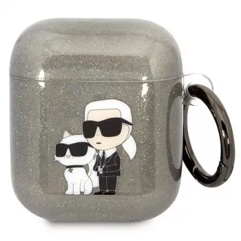 Karl Lagerfeld KLA2HNKCTGK AirPods 1/2 hoesje zwart glitter Karl & Choupette