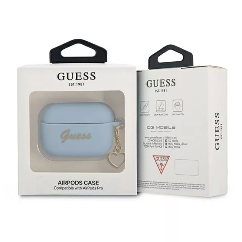 Guess GUAPLSCHSB AirPods Pro hoesje blauw siliconen Charm Heart Collection