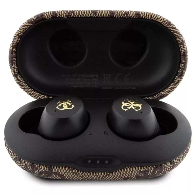 Guess GUTWSP4EGW True Wireless oordopjes met oplaadcase, Bluetooth 5.3, ENC, Bruin 4G Metal