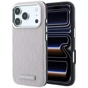 Karl Lagerfeld Grained Mono Resin Logo MagSafe-hoesje voor iPhone 18 Pro Max / 17 Pro Max - Roze