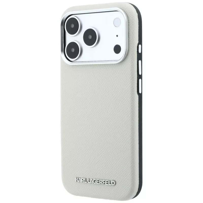 Karl Lagerfeld MagSafe-hoesje met grained langwerpig logo voor iPhone 18 Pro / 17 Pro - Beige