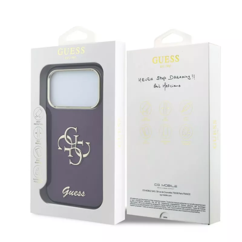 GUESS 4G Script Metal achterkant beschermhoes voor Apple iPhone 18 Pro / 17 Pro - Bordeauxrood