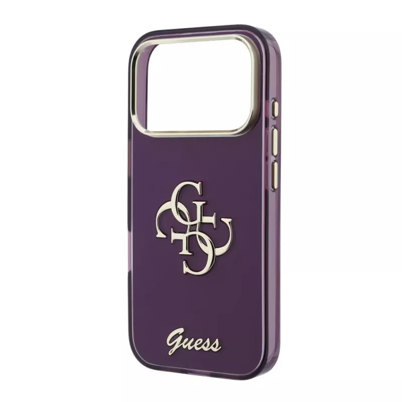 GUESS 4G Script Metal achterkant beschermhoes voor Apple iPhone 18 Pro / 17 Pro - Bordeauxrood